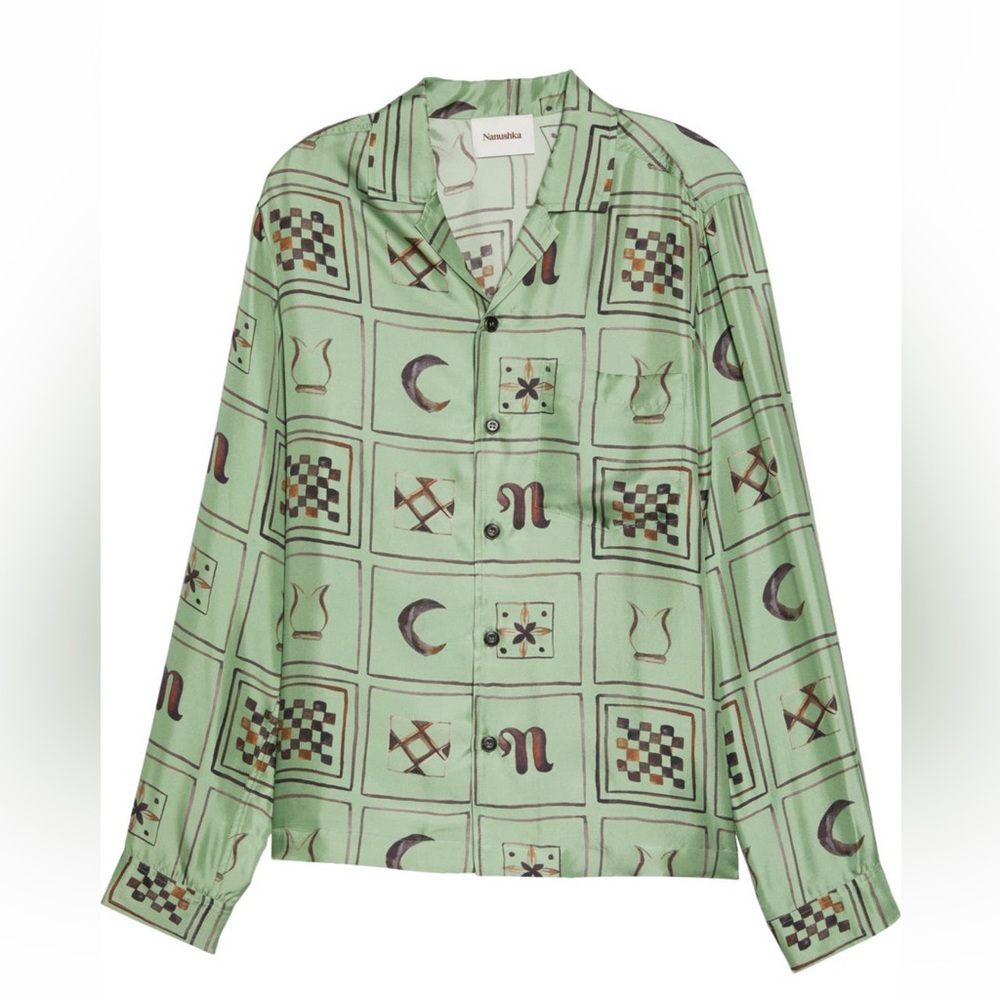 Nanushka Duco Tile Silk Button-up Shirt